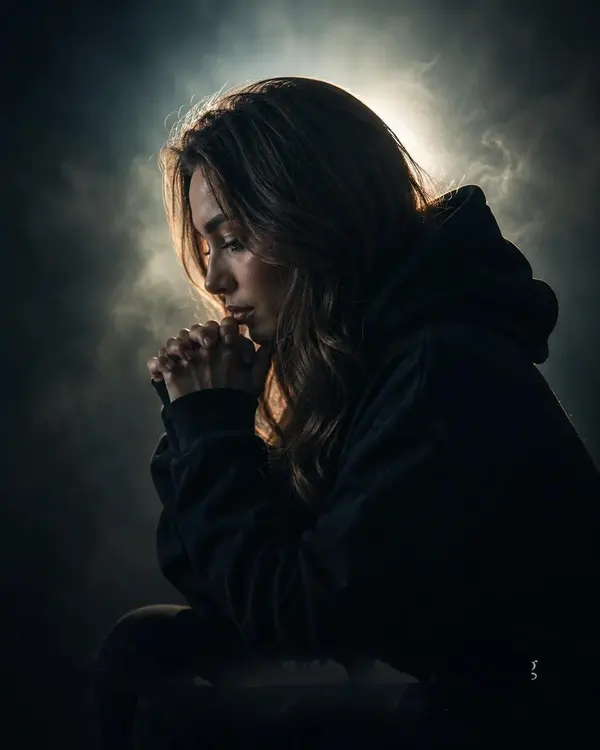 Contemplative Portrait in Teal Light — image 2