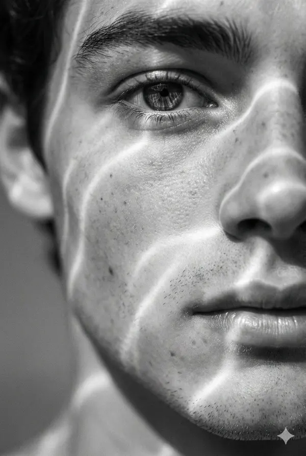 Monochrome Portrait with Light Waves — image 1