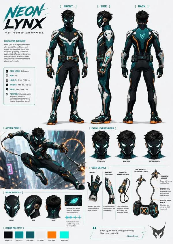 Neon Lynx: Cyberpunk Character Design Sheet