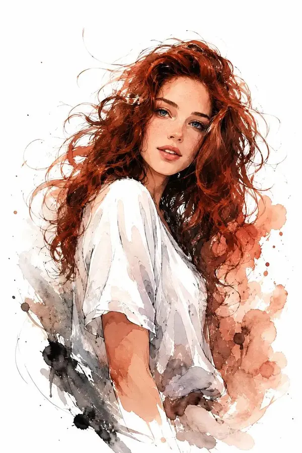 Red-Haired Portrait in Watercolor — image 1