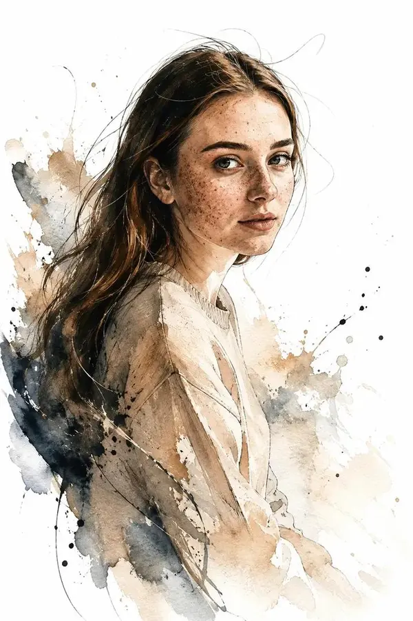 Red-Haired Portrait in Watercolor — image 2