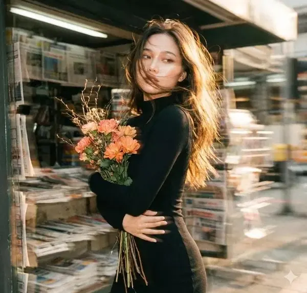 Vintage Double-Exposure Newsstand Portrait — image 1