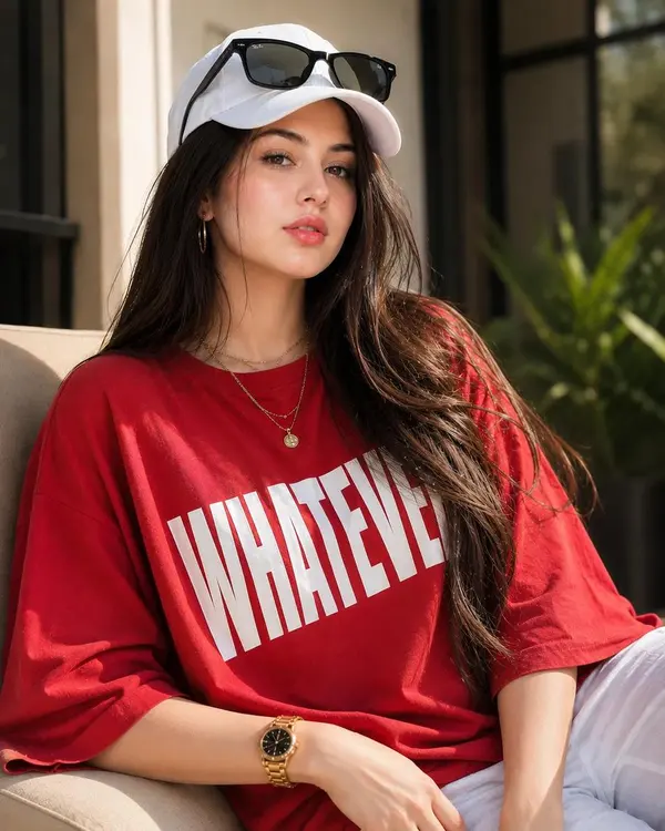 Fashion Portrait in Red "Whatever" Tee — image 1