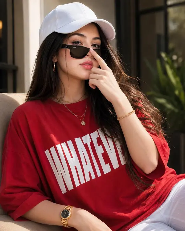 Fashion Portrait in Red "Whatever" Tee — image 2