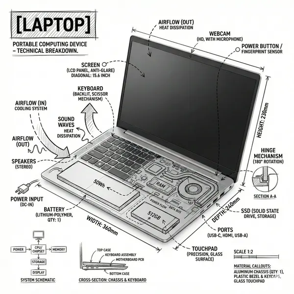 Laptop Teardown Technical Infographic