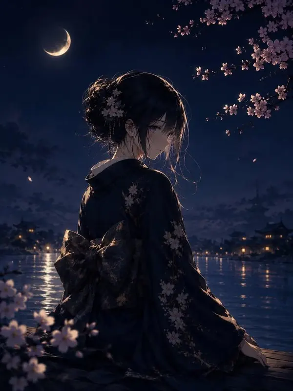 Moonlit Samurai in Reflection — image 1