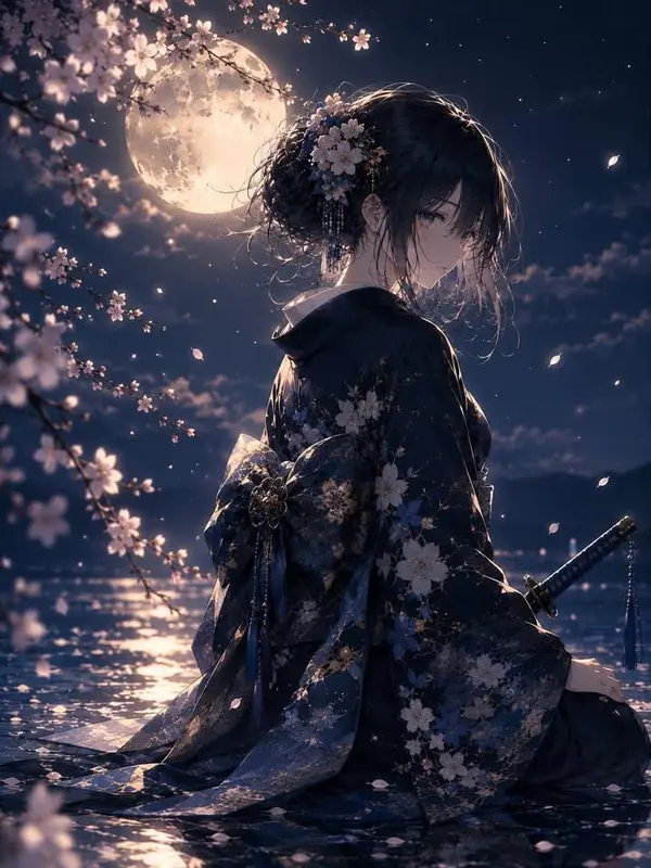 Moonlit Samurai in Reflection — image 2