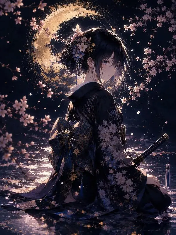 Moonlit Samurai in Reflection — image 3