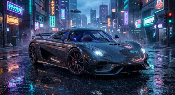 Cyberpunk Luxury Supercar at Night