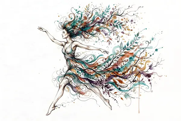Watercolor Motion: Woman in Flowing Forms