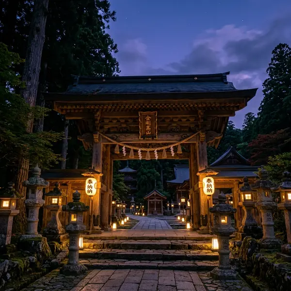 Lantern-Lit Temple Gate at Dusk