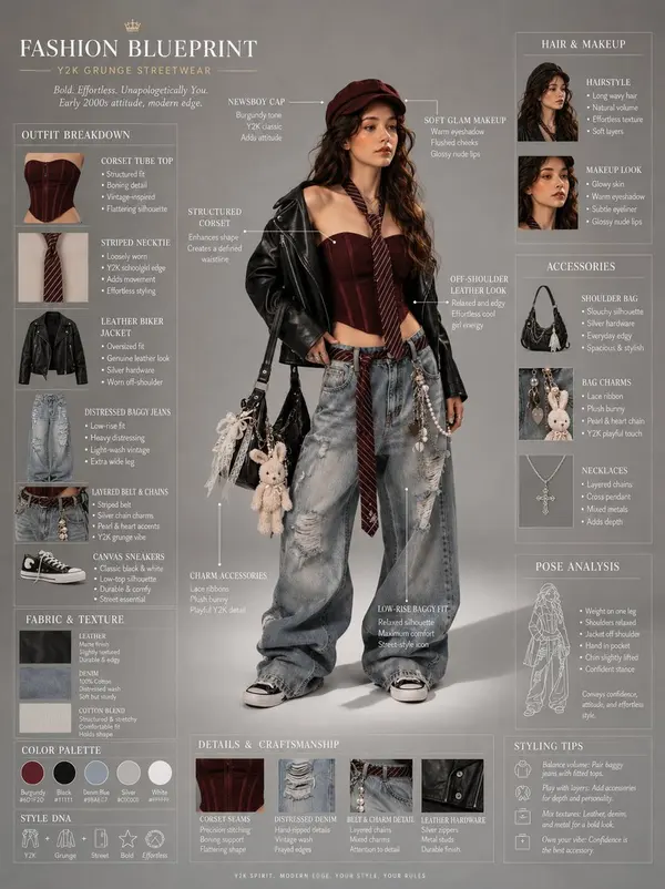 Y2K Grunge Fashion Blueprint Sheet