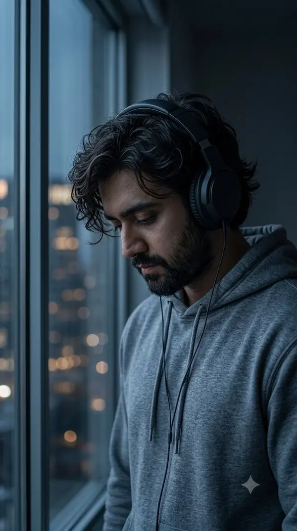 Introspective Night—Headphones by Window