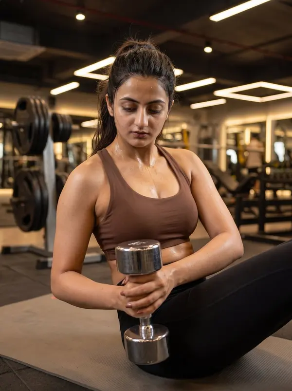 Athletic Woman in Gym with Dumbbells — image 2