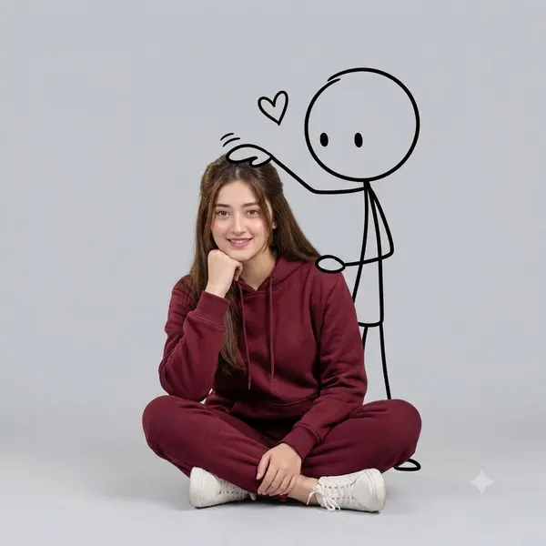 Young Woman with Stick Figure Friend