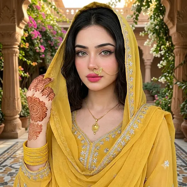South Asian Woman in Traditional Yellow Chiffon