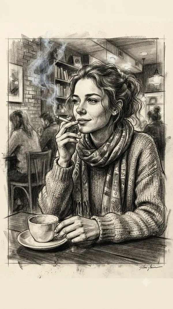 Cafe Moments in Charcoal