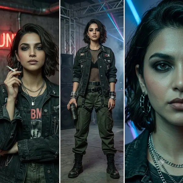 Punk-rock warehouse portrait triptych