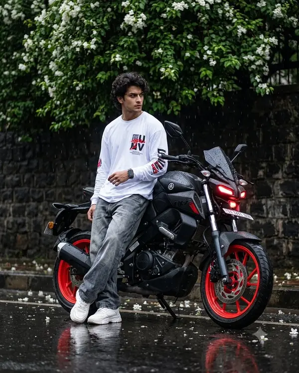 Biker Portrait in Rainy Street