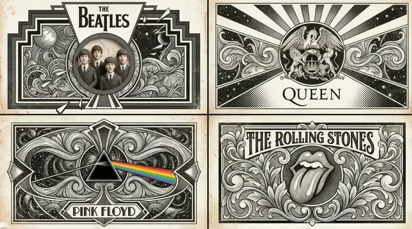 Famous Bands Art Deco Poster Grid