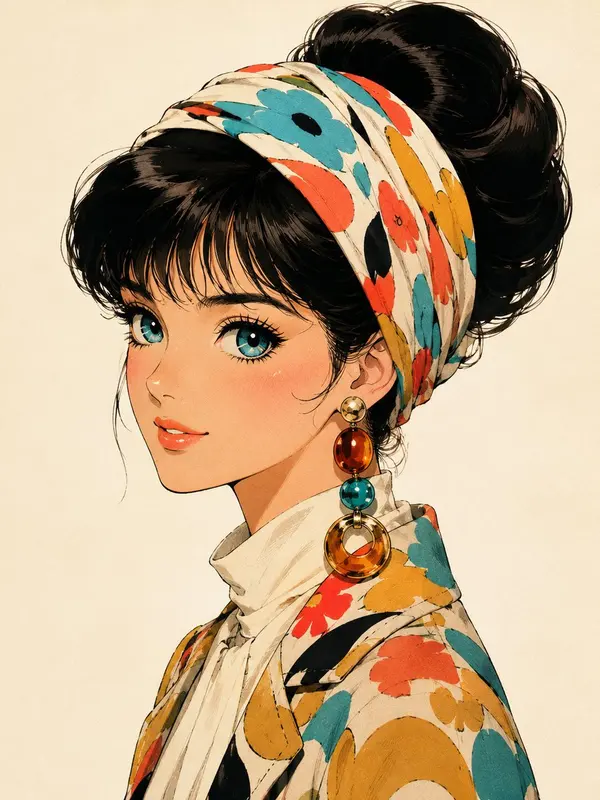 Retro Shoujo Anime Portrait with Mod Flair
