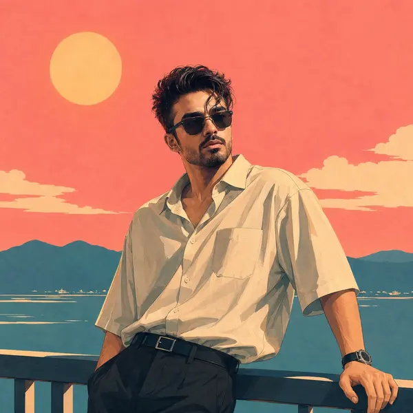 Anime Editorial Portrait: Waterfront Sunset