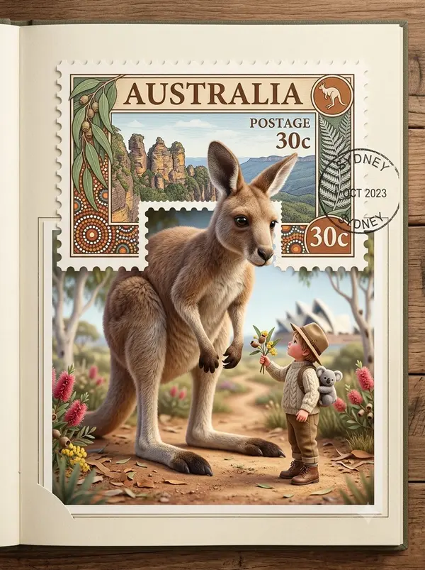 Giant Cat Emerging from Japan Postage Stamp — image 2