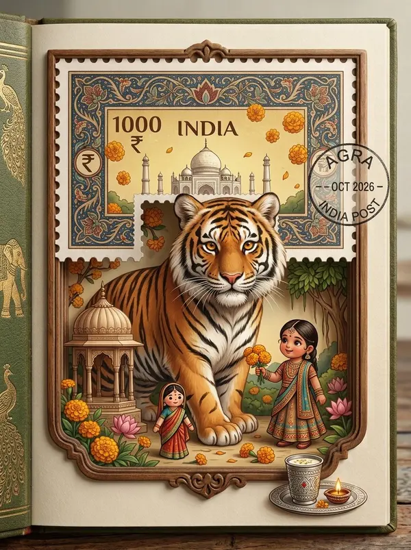 Giant Cat Emerging from Japan Postage Stamp — image 3