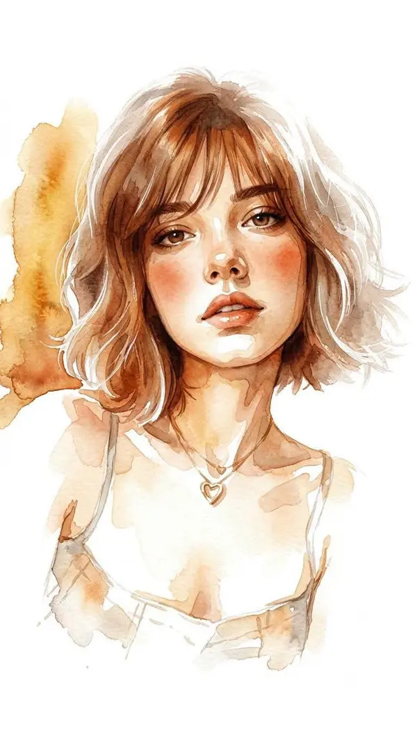 Watercolor Portrait with Warm Ochre Wash — image 2