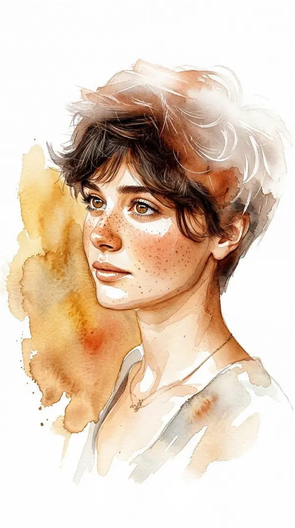 Watercolor Portrait with Warm Ochre Wash — image 3