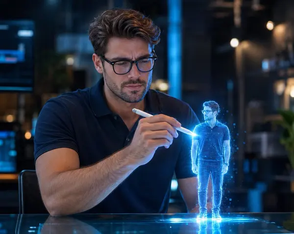 Man with Holographic Self-Portrait