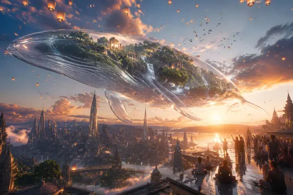 Crystal Sky Whale Above Futuristic City — image 1
