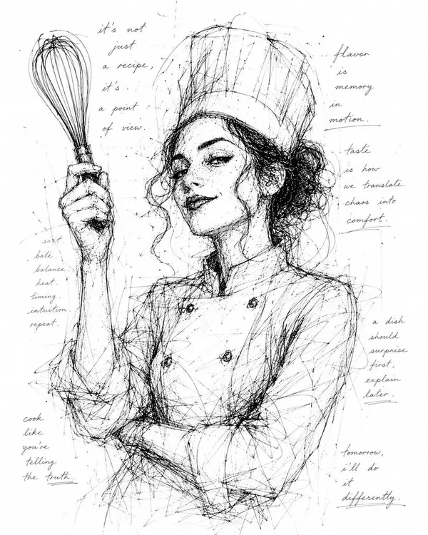 Monochrome scribble ink portrait with poetic text overlay — image 2