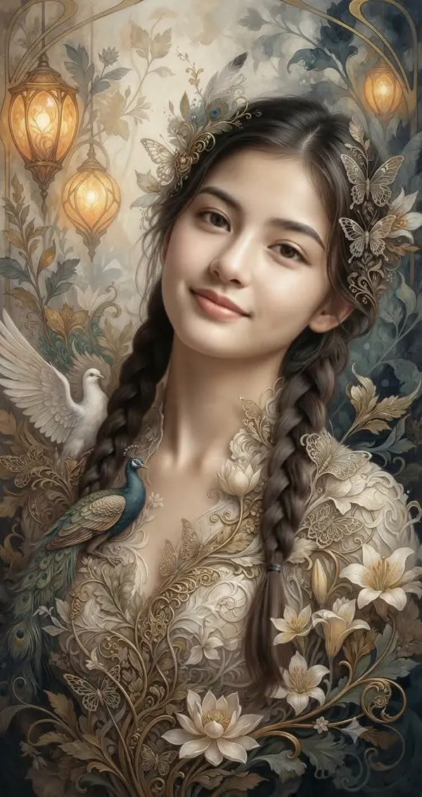 Fantasy Realism Portrait with Art Nouveau Elements — image 1