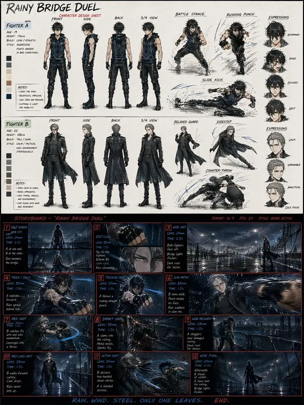 Rainy Bridge Duel anime storyboard