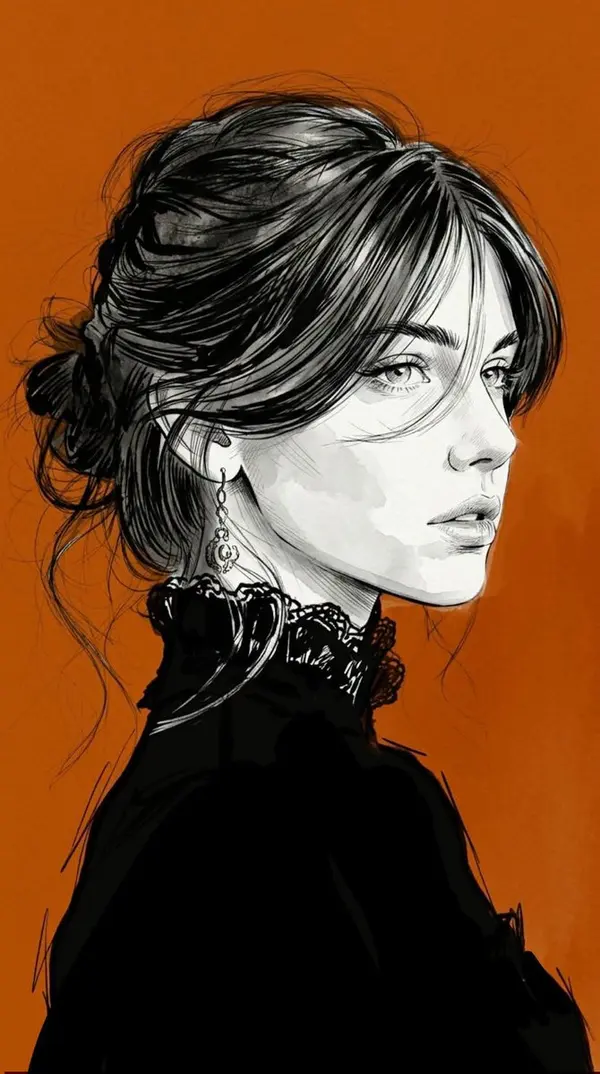 Fashion sketch illustration with ink and watercolor