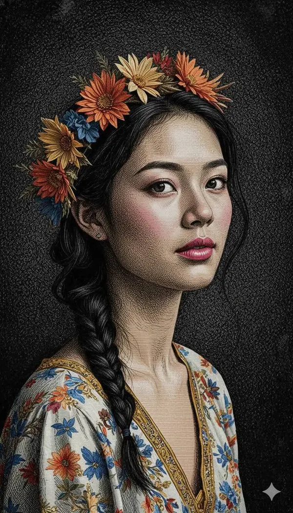 Engraved Portrait with Baroque Florals — image 1