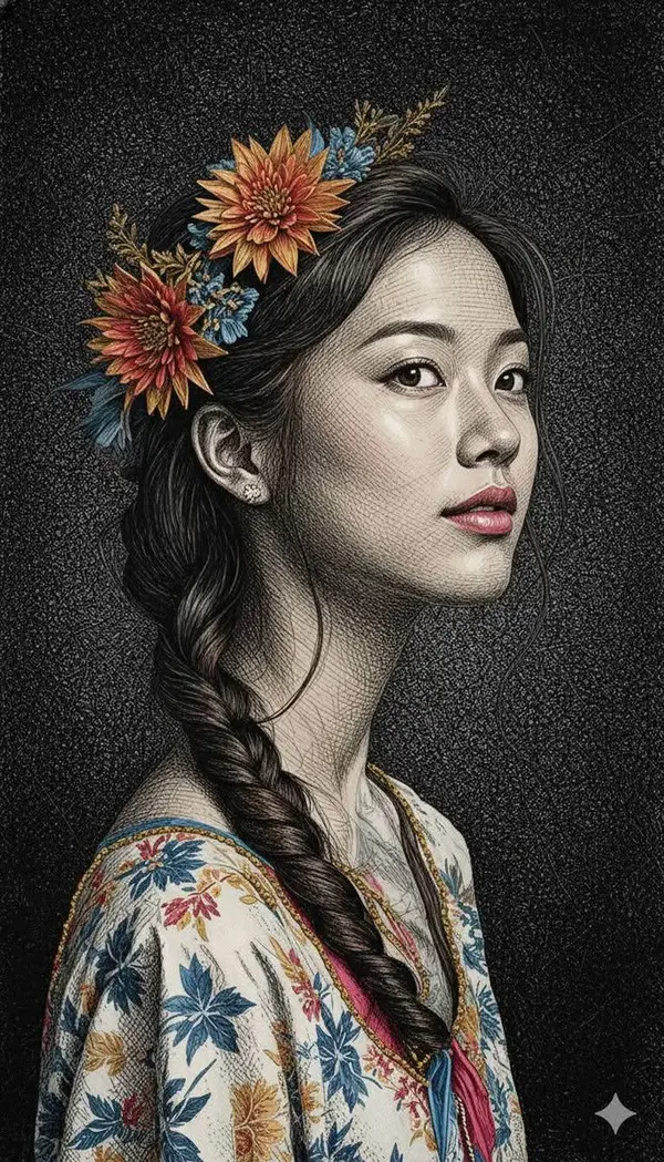 Engraved Portrait with Baroque Florals — image 2