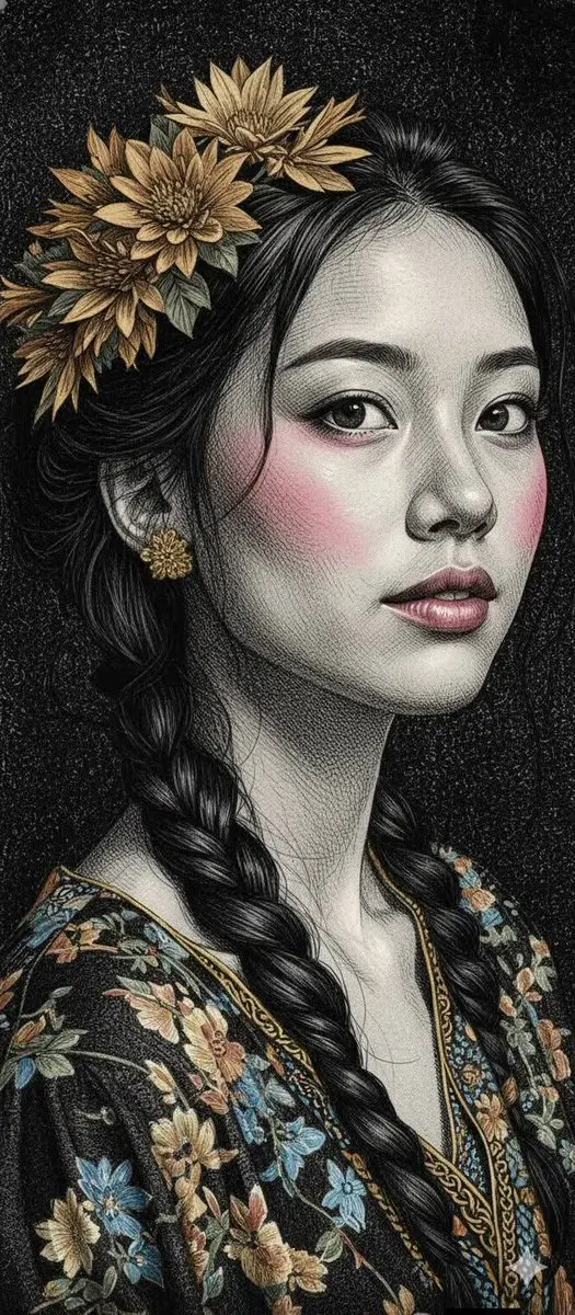 Engraved Portrait with Baroque Florals — image 3
