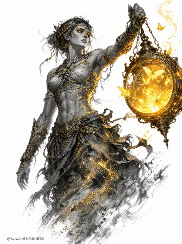 Amber-Bound Eidolon: Graphite & Digital Fusion — image 2