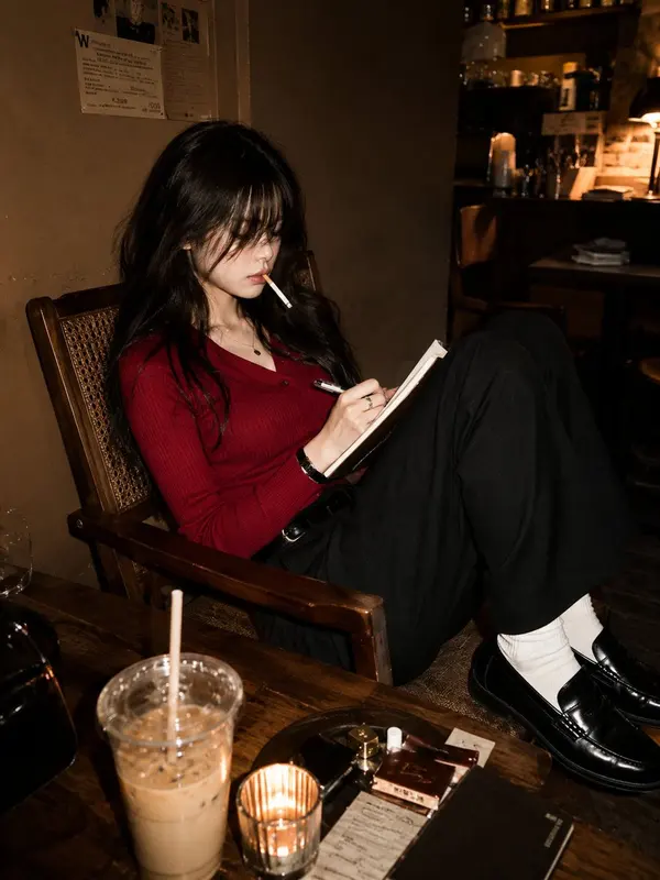 Café Editorial: Red Knit & Notebook — image 1