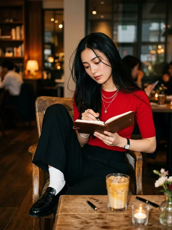 Café Editorial: Red Knit & Notebook — image 2