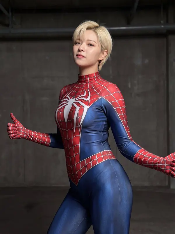 Spider-suit cosplay portrait, low-angle smartphone photo — image 4