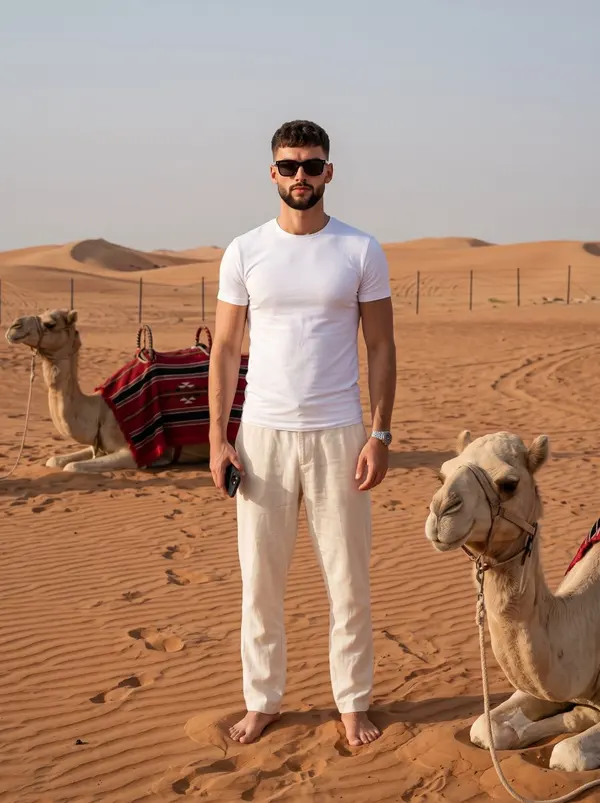 Desert lifestyle portrait with camels