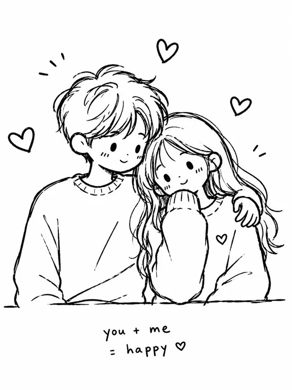 Minimalist hand-drawn couple doodle — image 1