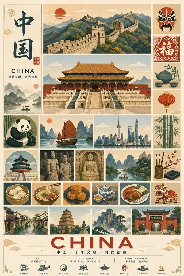 China vintage travel poster infographic — image 1