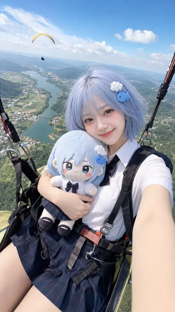 Paragliding Selfie with Plush Doll — image 2
