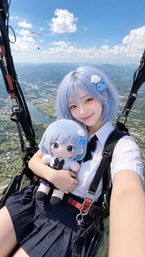 Paragliding Selfie with Plush Doll — image 3