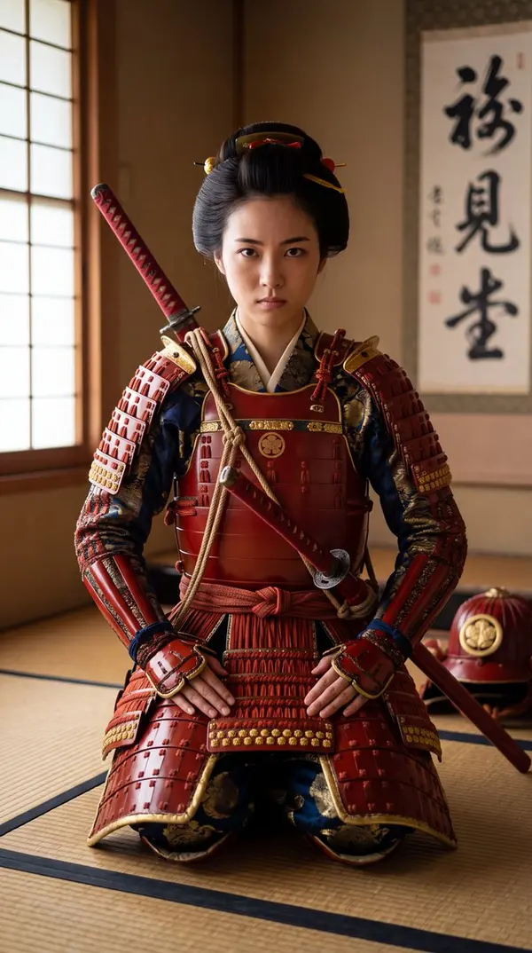Samurai Woman in Red Lacquered Armor — image 1