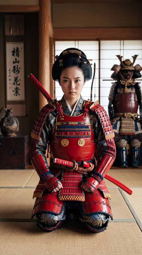 Samurai Woman in Red Lacquered Armor — image 2